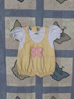 Little Lindsey Baby Girl Yellow Gingham Butterfly Applique Bubble Romper 24M